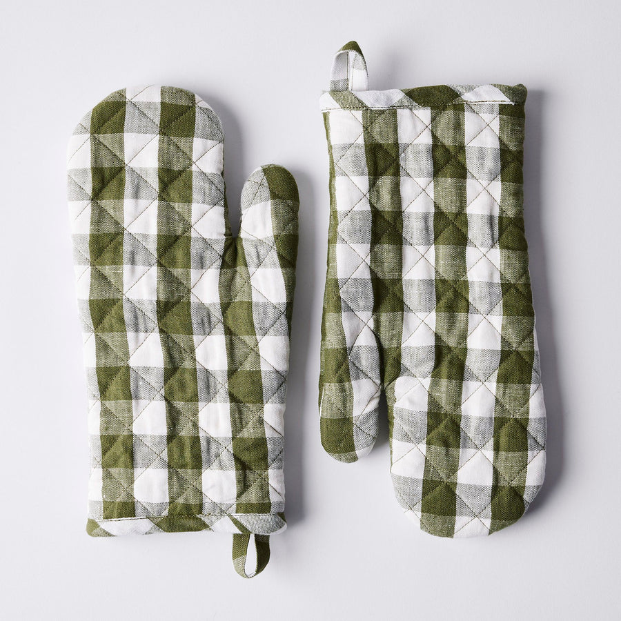 Food52 Gingham Linen Oven Mitts, Set of 2