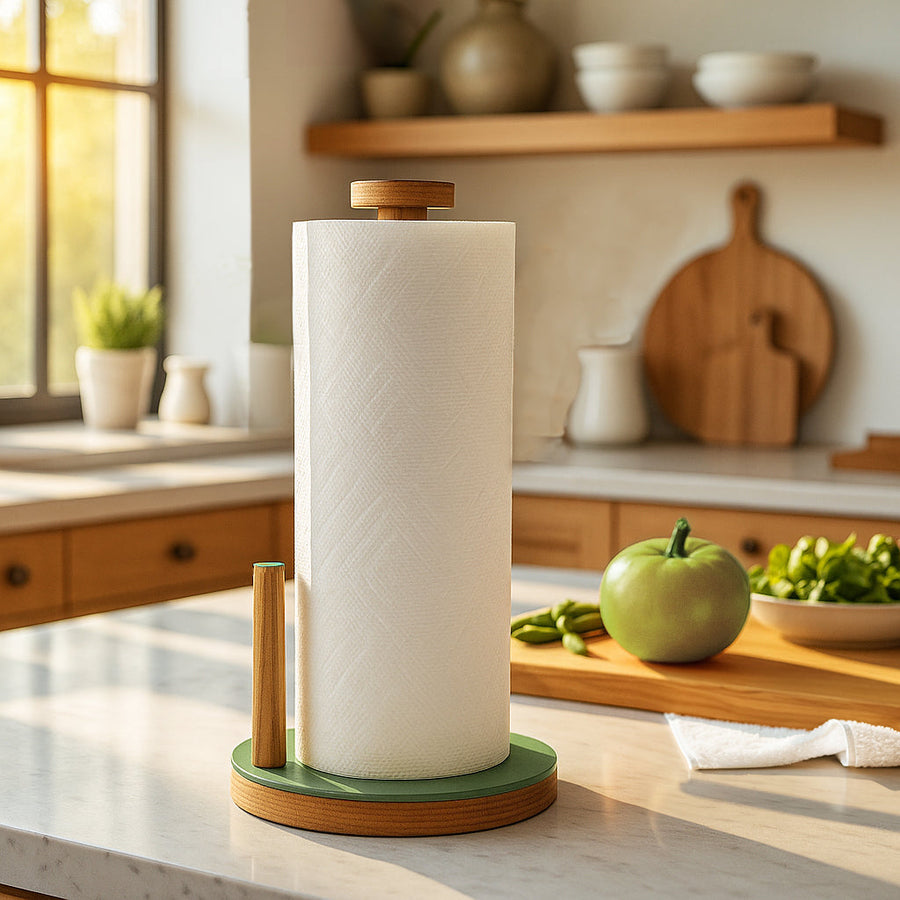 Ilan Paper Towel Keeper - Oak & Green