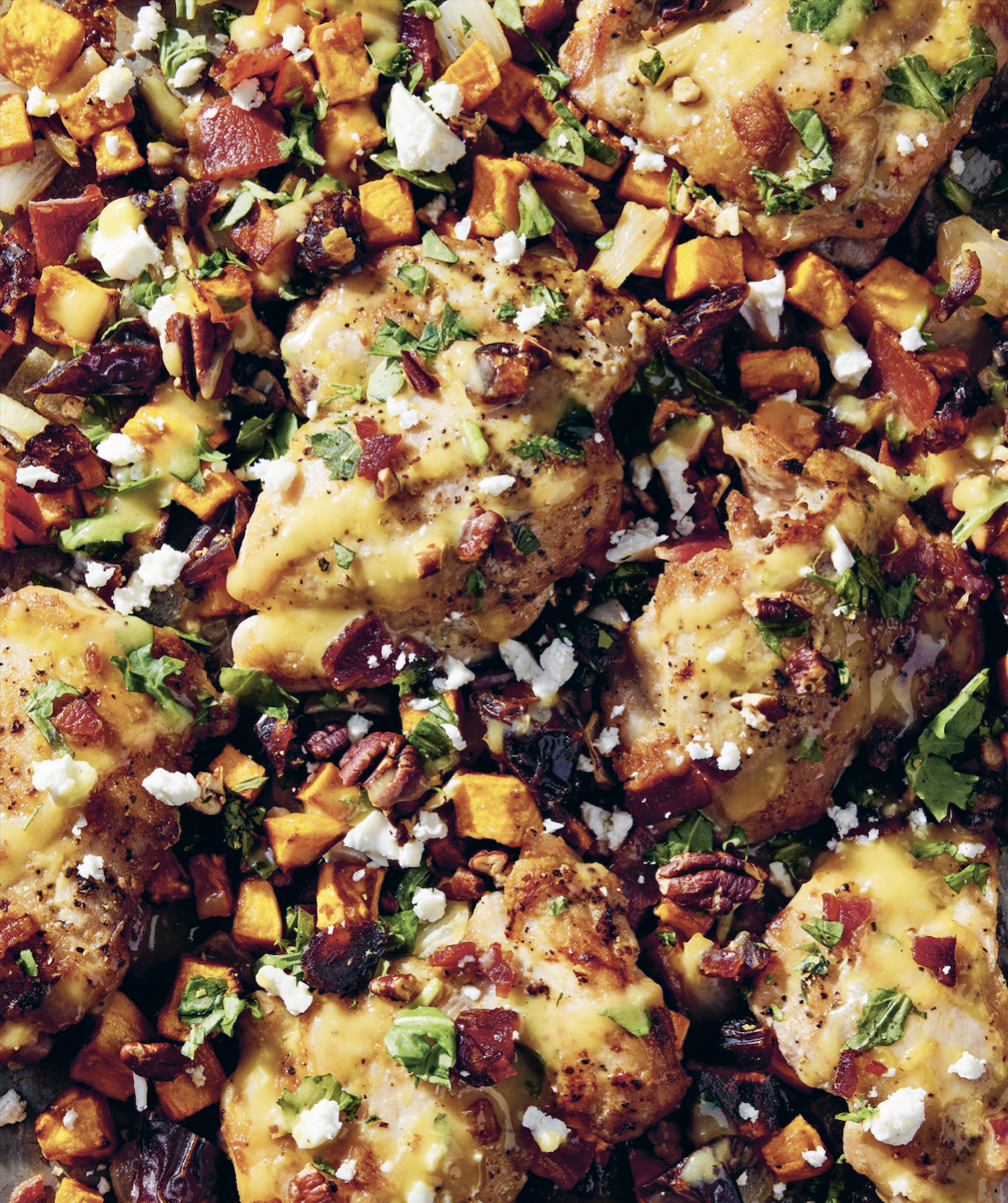 Sheet Pan Honey Mustard Chicken, Sweet Potato & Bacon by Ambitious Kitchen