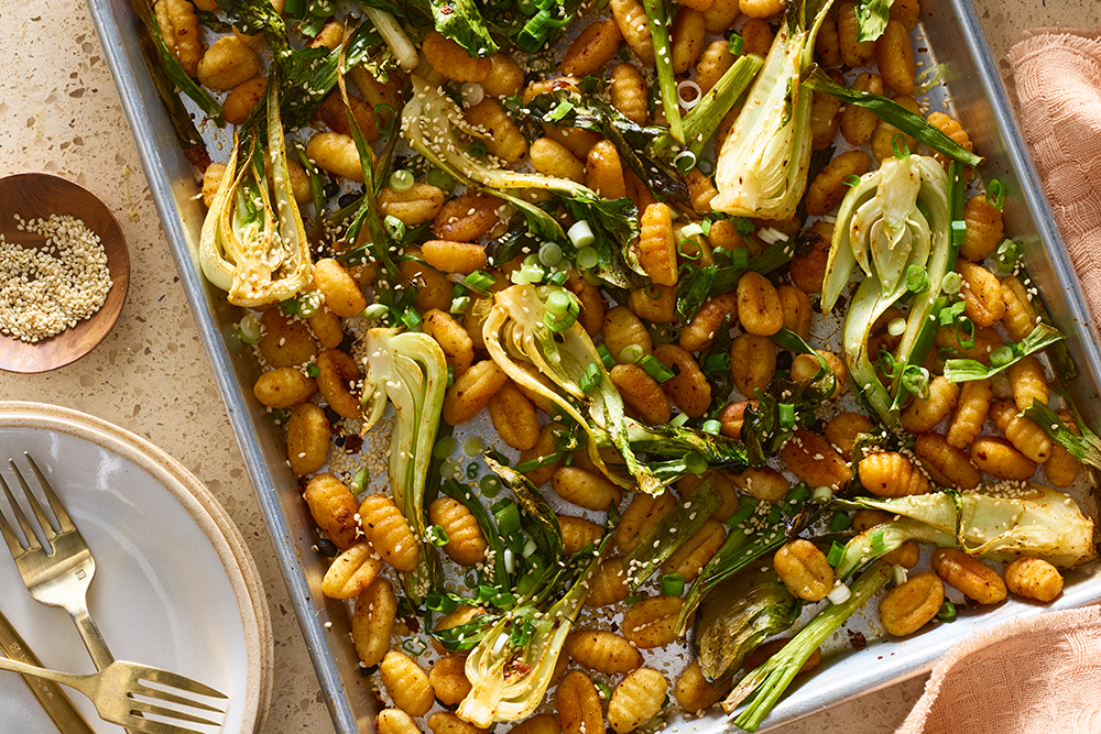 Sheet-Pan Gnocchi With Chili Crisp & Baby Bok Choy From Hetty McKinnon